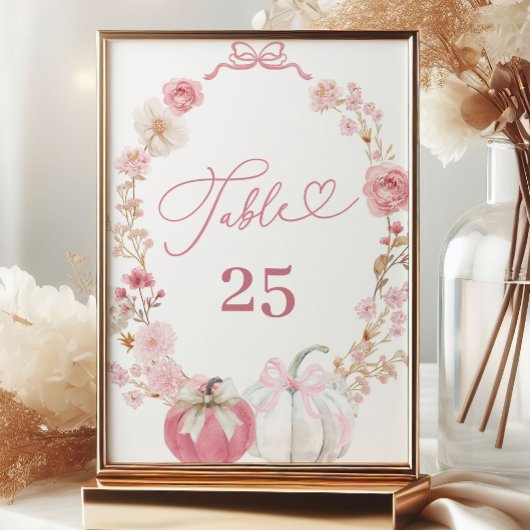 Witte en Roze Kleine Pompoen Tafelnummer