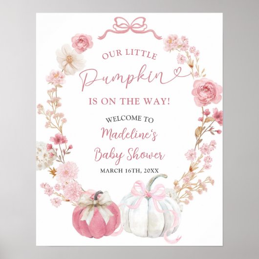 Witte en roze kleine pompoen welkomstbord poster (Voorkant)