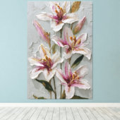 Witte en Roze Lelie Textuur Abstracte Wandkunst Canvas Afdruk (Insitu (Houten vloer))