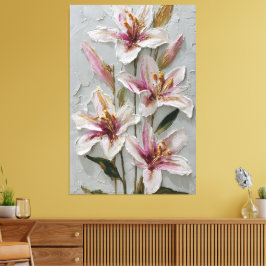 Witte en Roze Lelie Textuur Abstracte Wandkunst Canvas Afdruk