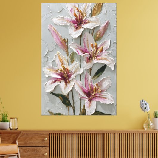 Witte en Roze Lelie Textuur Abstracte Wandkunst Canvas Afdruk (Insitu (Woonkamer))