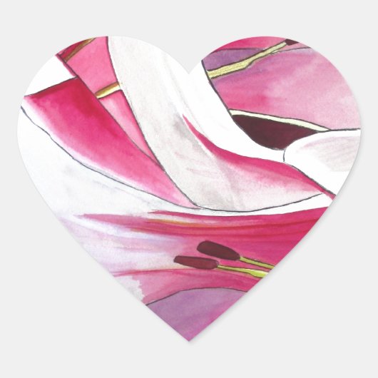 Witte en Roze Lily waterverf originele kunst Hart Sticker (Voorkant)
