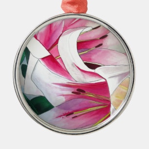 Witte en Roze Lily waterverf originele kunst Metalen Ornament