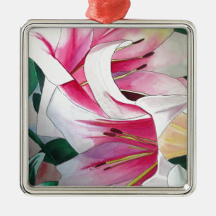 Witte en Roze Lily waterverf originele kunst Metalen Ornament