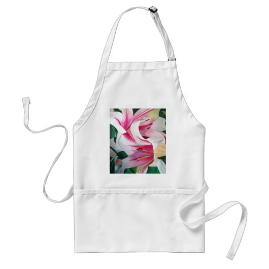 Witte en Roze Lily waterverf originele kunst Standaard Schort (Voorkant)