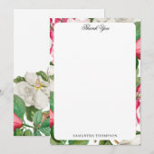  Witte en Roze Magnolia Flowers Aangepaste naam Bedankkaart (Voorkant / Achterkant)