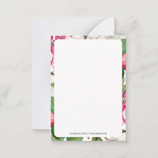  Witte en Roze Magnolia Flowers Aangepaste naam Notitiekaartje (Voorkant)