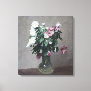 witte en roze mallows in een Vase Canvas Afdruk