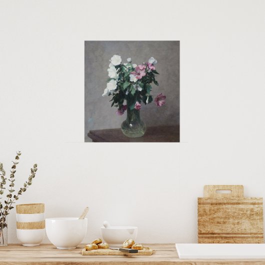  witte en roze mallows in een Vase Poster (Keuken)