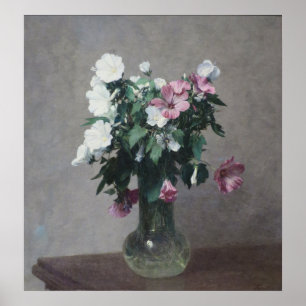 witte en roze mallows in een Vase Poster