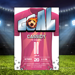 Witte en roze meisjesvoetbalshirt verjaardagsfeest kaart