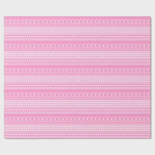 Witte en roze Noordse kerstpatronen Cadeaupapier (Vlak)