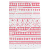 Witte en roze Noordse kerstpatronen Medium Cadeauzakje (Voorkant)