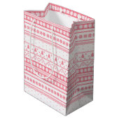 Witte en roze Noordse kerstpatronen Medium Cadeauzakje (Achterkant Gekanteld)