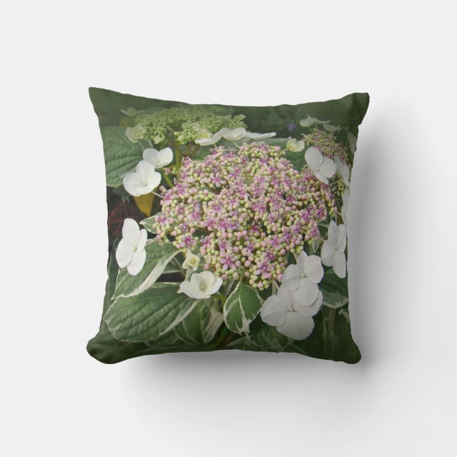 Witte en Roze Pet Hydrangea Blossom-Pillow Kussen (Voorkant)