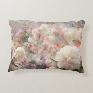 Witte en roze pioenrozen waterverfschilderij accent kussen