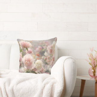 Witte en roze pioenrozen waterverfschilderij kussen