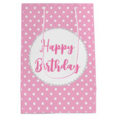 Witte en roze pokadots en diamanten op zaterdag medium cadeauzakje (Achterkant)