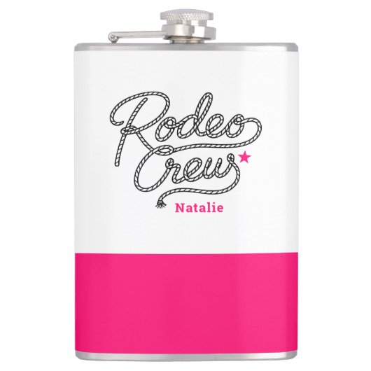 Witte en Roze Rodeo Crew Westerse Bachelorette Heupfles (Voorkant)