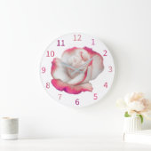 Witte en roze roos - pastel art grote klok (Huis)