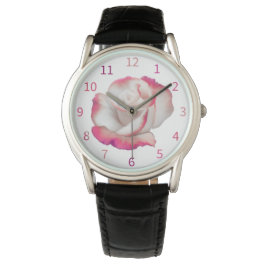 Witte en roze roos - pastel art horloge