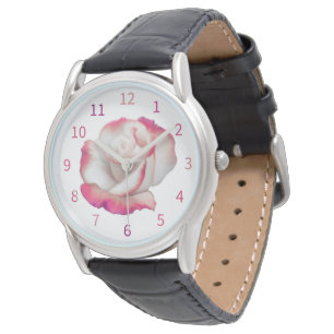 Witte en roze roos - pastel art horloge