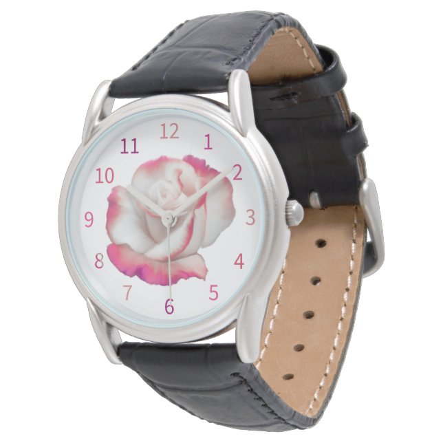Witte en roze roos - pastel art horloge (Gekanteld)