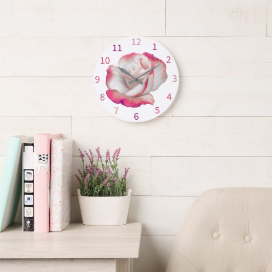 Witte en roze roos - pastel kunst grote klok (Leeskamer)