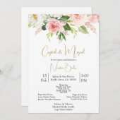 Witte en Roze Roze bruiloft uitnodiging in het Spa (Voorkant / Achterkant)