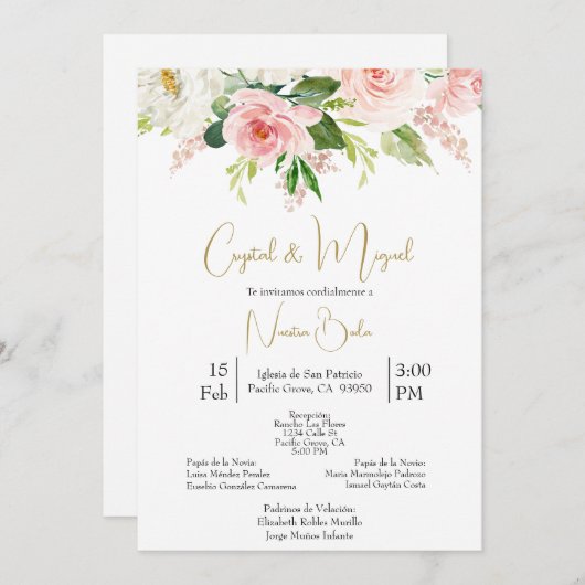 Witte en Roze Roze bruiloft uitnodiging in het Spa (Voorkant / Achterkant)