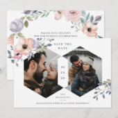 Witte en Roze Roze Geometrische Floral | Twee foto Save The Date (Voorkant / Achterkant)
