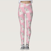 Witte en roze roze roze floraal leggings (Voorkant)