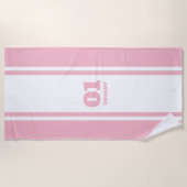 Witte en Roze Roze Sportband Naam en nummer Strandlaken (Voorkant)