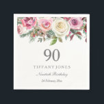 Witte en roze rozen Elegant Custom 90th Birthday Servet<br><div class="desc">Witte en roze rozen Elegant Custom 90th Birthday Party Napkins Zie bijbehorend collectie in Niche en nestwinkel</div>