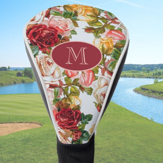 Witte en Roze Rozen Floral Custom Monogram Golfheadcover