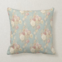 Witte en roze rozen op blauwe shabby chic kussen