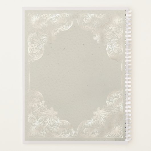 Witte en roze rozen op  duif grijze boekenkapje planner (Achterkant)