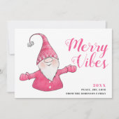 Witte en Roze Schattigee Gnome Merry Vibes Christm Feestdagenkaart (Voorkant)