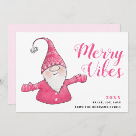 Witte en Roze Schattigee Gnome Merry Vibes Christm Feestdagenkaart