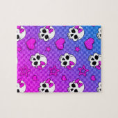 Witte en roze schedel- en hartenpatroon legpuzzel (Horizontaal)