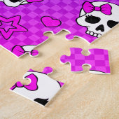 Witte en roze schedel- en hartenpatroon legpuzzel (Zijkant)