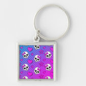 Witte en roze schedel- en hartenpatroon sleutelhanger (Voorkant)
