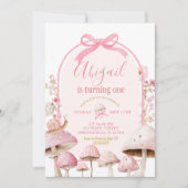 Witte en roze slak en paddenstoel bos verjaardag kaart (Voorkant)