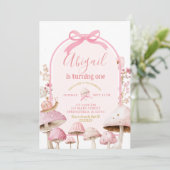 Witte en roze slak en paddenstoel bos verjaardag kaart (Staand voorkant)