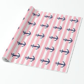 Witte en roze strepen blauw, buisje cadeaupapier (Uitgerold)