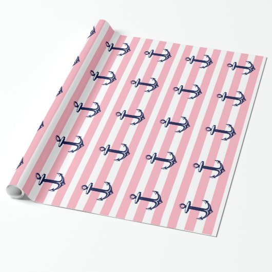 Witte en roze strepen blauw, buisje cadeaupapier (Uitgerold)