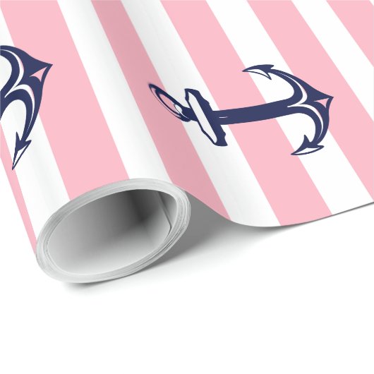 Witte en roze strepen blauw, buisje cadeaupapier (Rol Hoek)