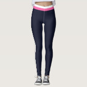 Witte en roze strepen donkerblauwe moderne sport leggings (Voorkant)