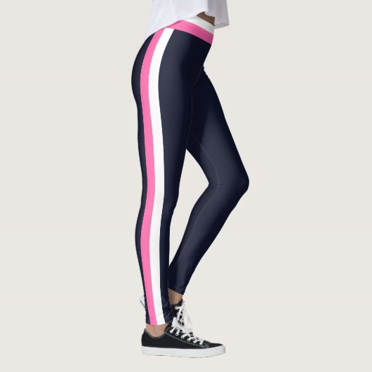 Witte en roze strepen donkerblauwe moderne sport leggings (Rechts)