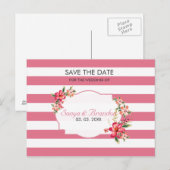 Witte en roze strepen - Sla de datum op Aankondigingskaart (Voorkant / Achterkant)